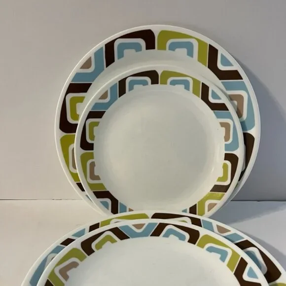 Corelle Dining Corelle Squared Retro Pattern Turquoisebrown